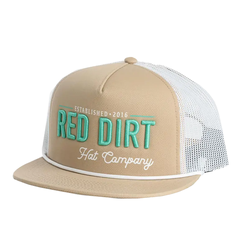 Red Dirt Hat Co. Papa Khaki And White Mesh Flatbill Cap 1