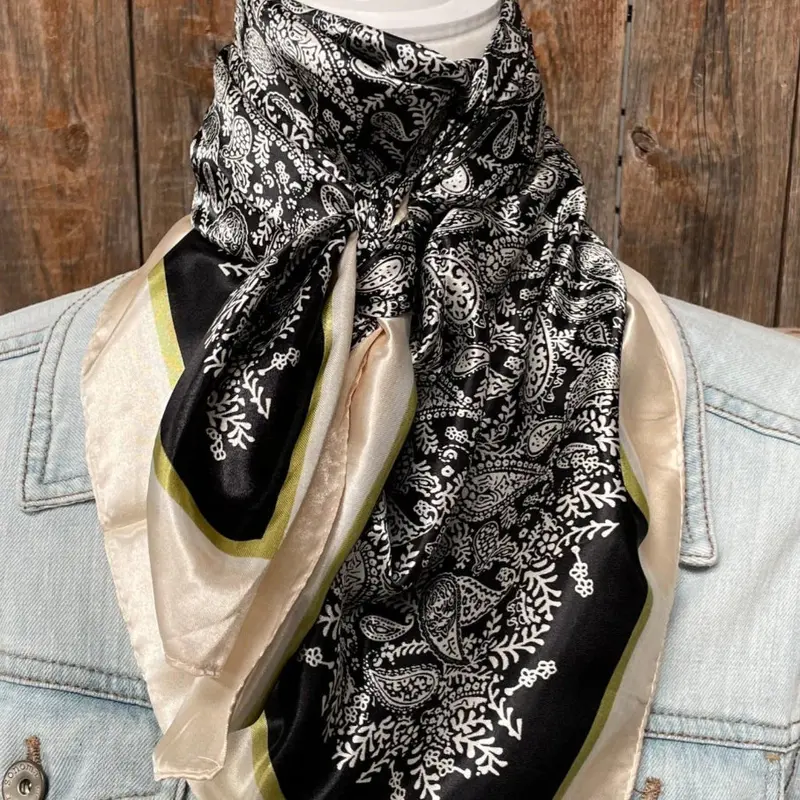 Rodeo Drive 35"X35" Black & Cream Paisley Wild Rag 1