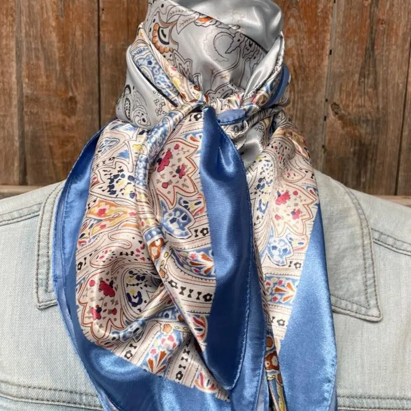 Rodeo Drive 35"X35" Blue Floral Wild Rag 1