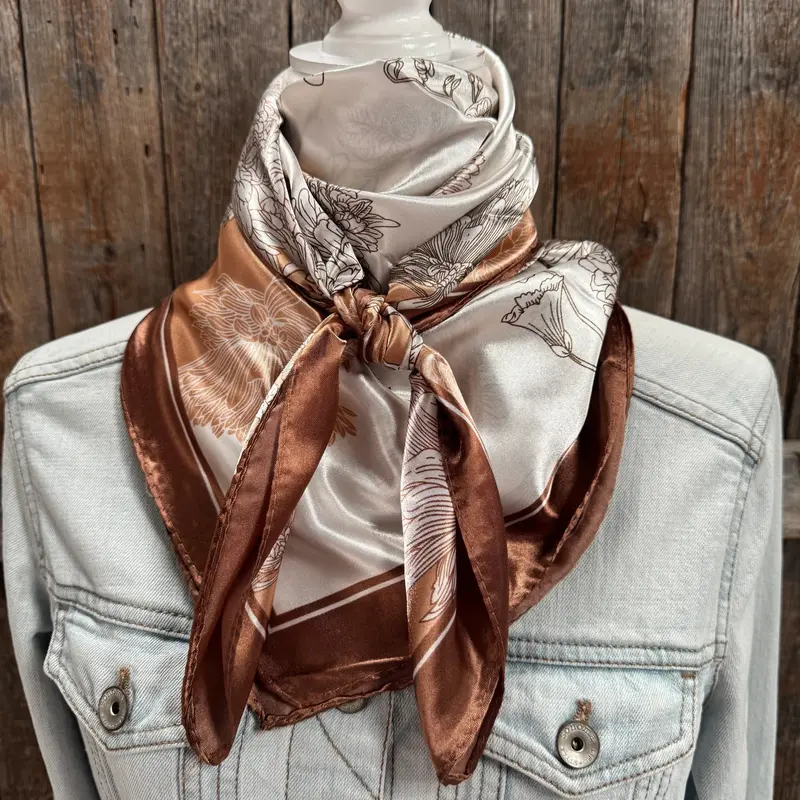 Rodeo Drive 35"X35" Brown And Tan Floral Patterned Wild Rag 1