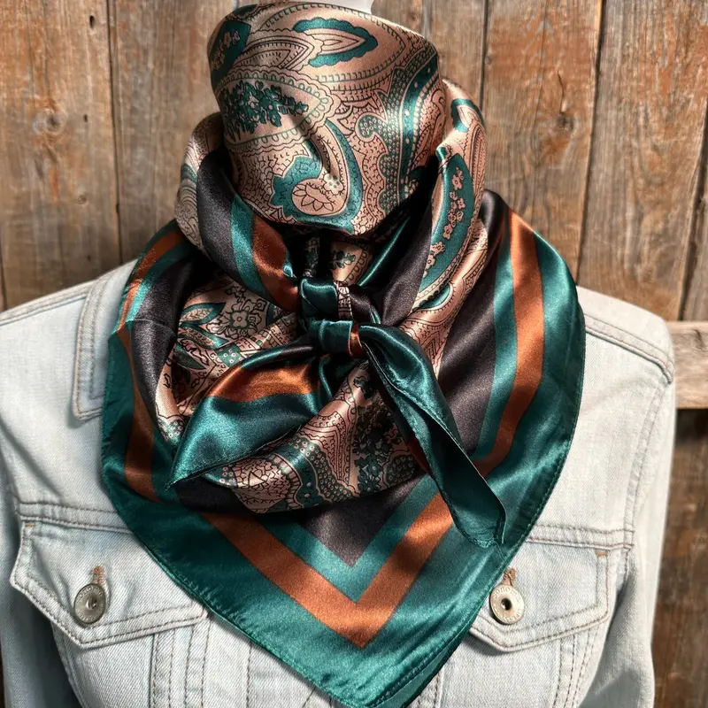 Rodeo Drive 35"X35" Emerald And Tan Paisley Wild Rag 1