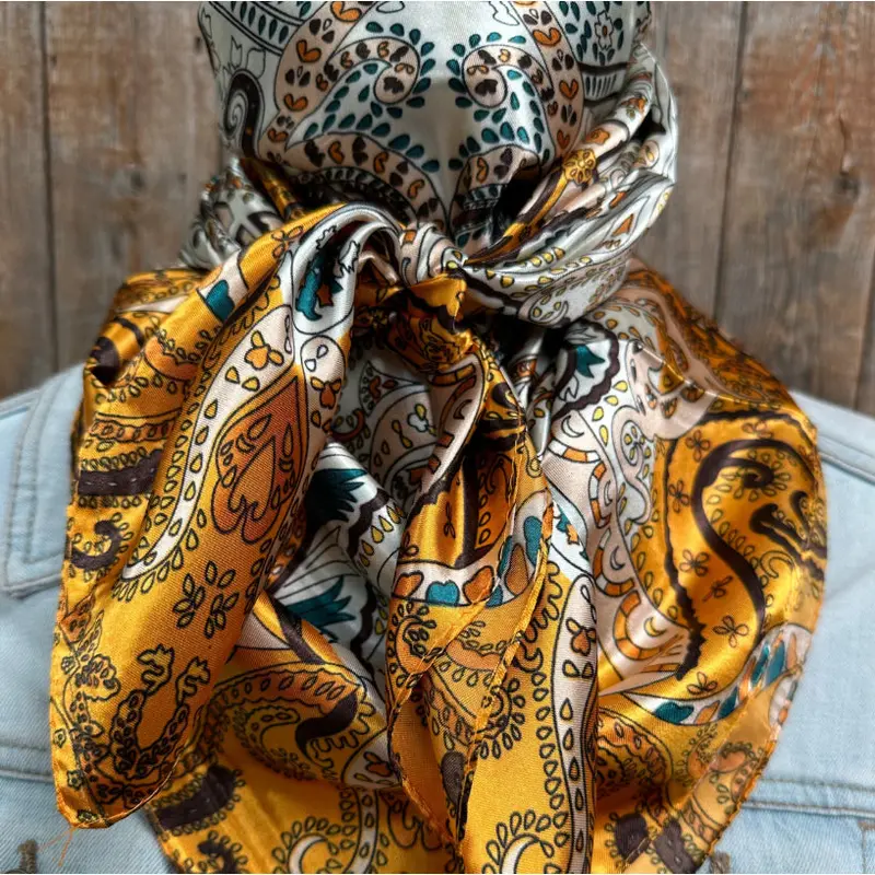 Rodeo Drive 35"X35" Golden, Green And Brown Paisley Wild Rag 1