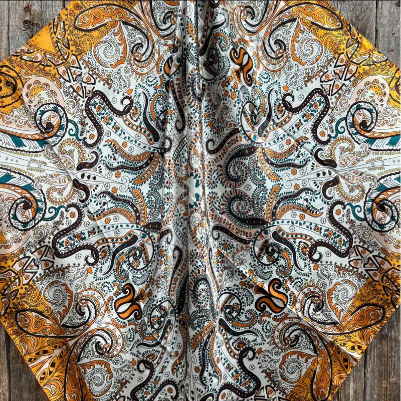 Rodeo Drive 35"X35" Golden, Green And Brown Paisley Wild Rag 2