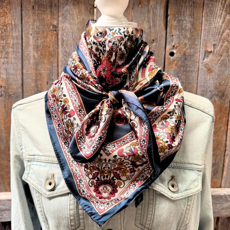 Rodeo Drive 35"X35" Navy And Burgundy Floral Paisley Wild Rag 1