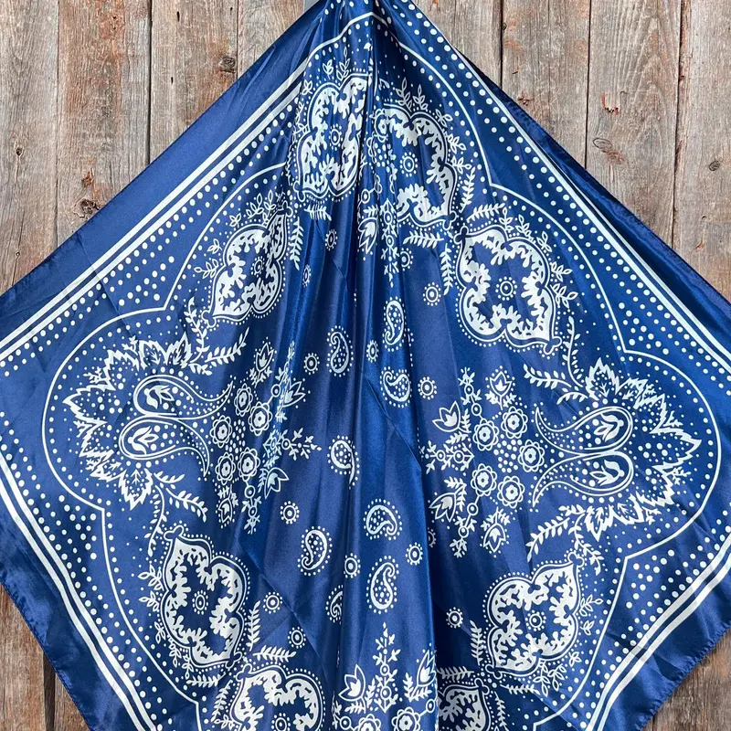 Rodeo Drive 35"X35" Navy Floral Paisley Patterned Wild Rag 2