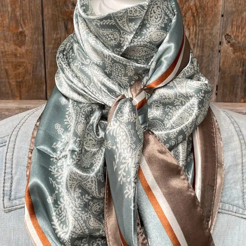 Rodeo Drive 35"X35" Seafoam And Cream Paisley Wild Rag 1