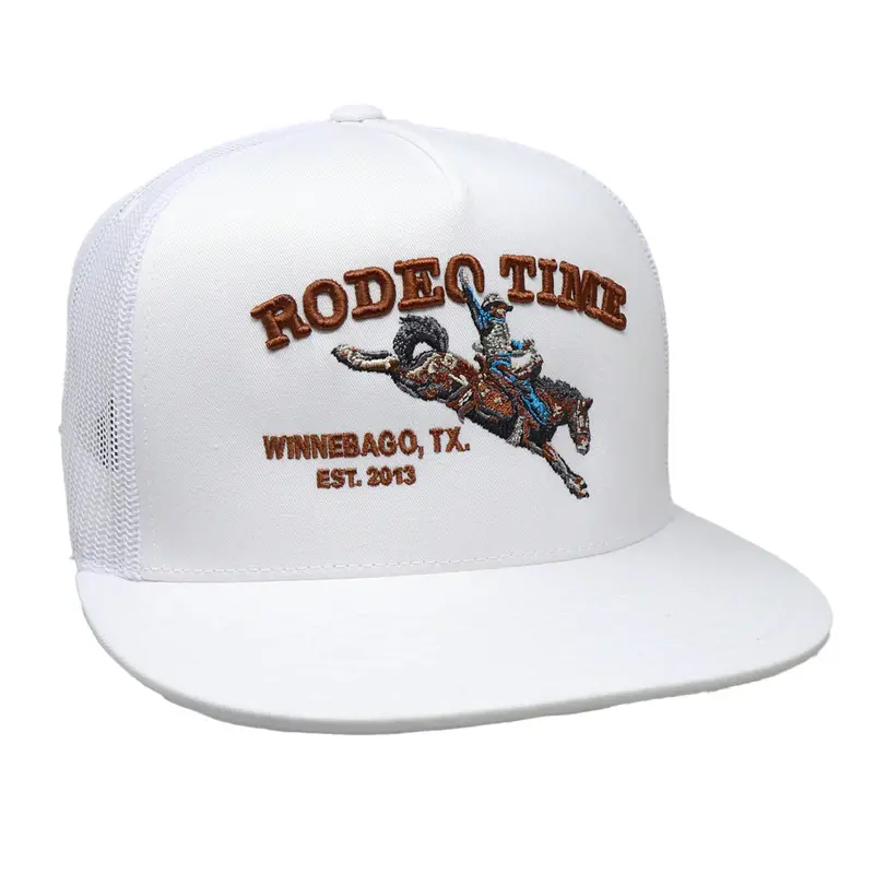 Rodeo Time Bronc White On White Mesh Snapback Cap 1