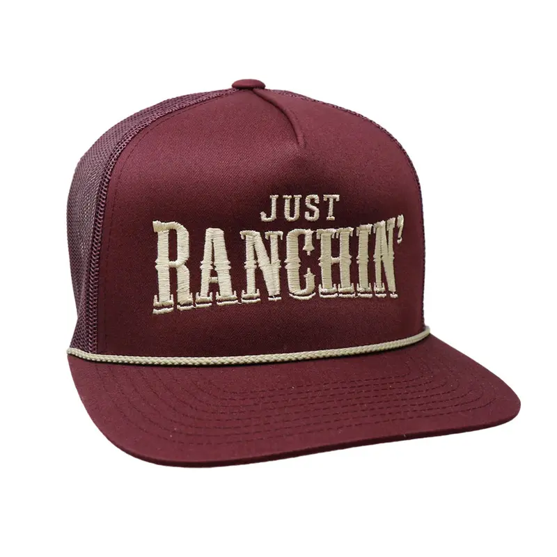 Rodeo Time Just Ranchin' Maroon And Gold Mesh Snapback Cap 1