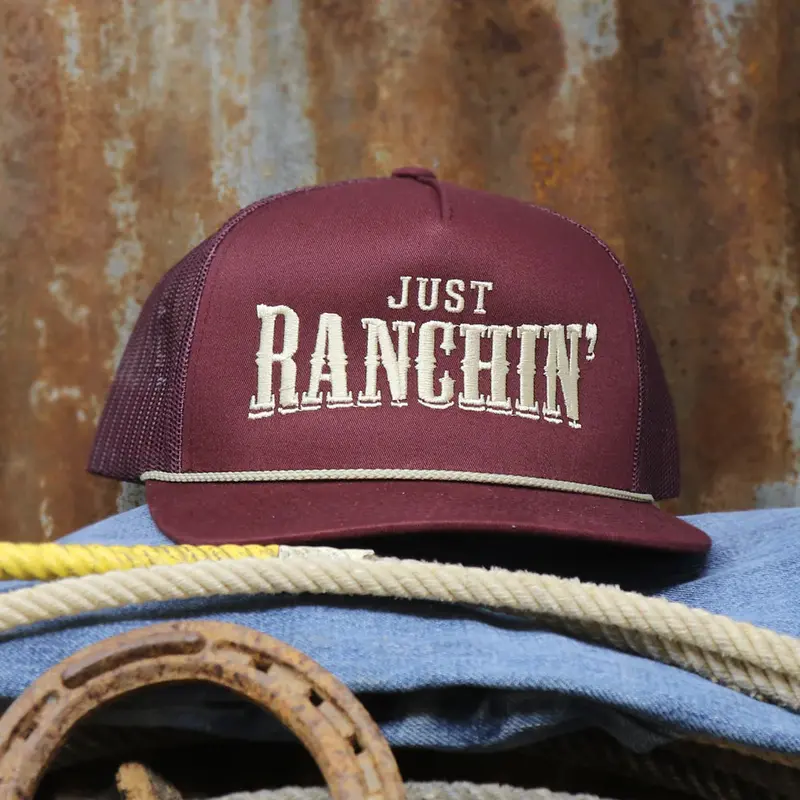 Rodeo Time Just Ranchin' Maroon And Gold Mesh Snapback Cap 2