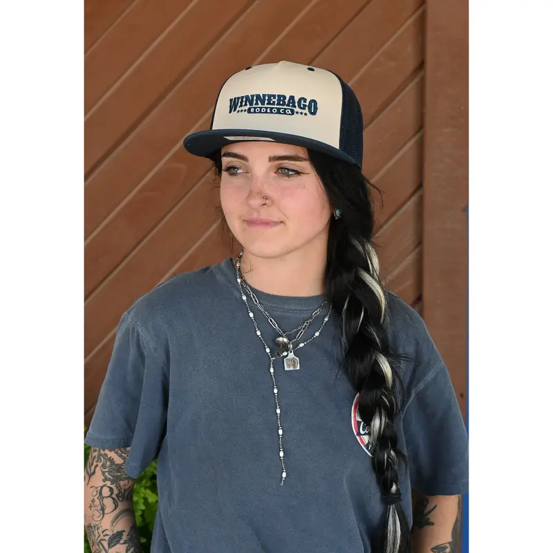 Rodeo Time Winnebago Rodeo Co. Tan And Navy Mesh Snapback Cap 2