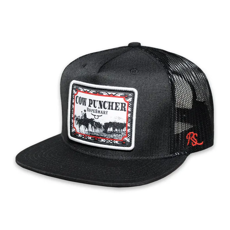 Ropesmart Black Trucker Cap W/ Cow Puncher Patch 1