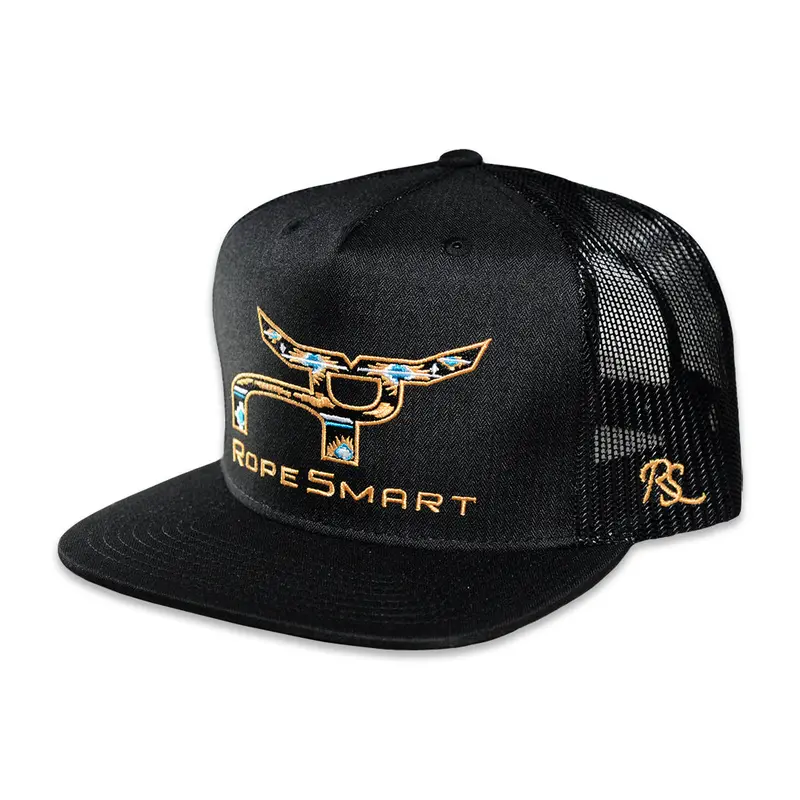 Ropesmart Black Trucker Cap With Desert Blue Santa Fe Logo 1
