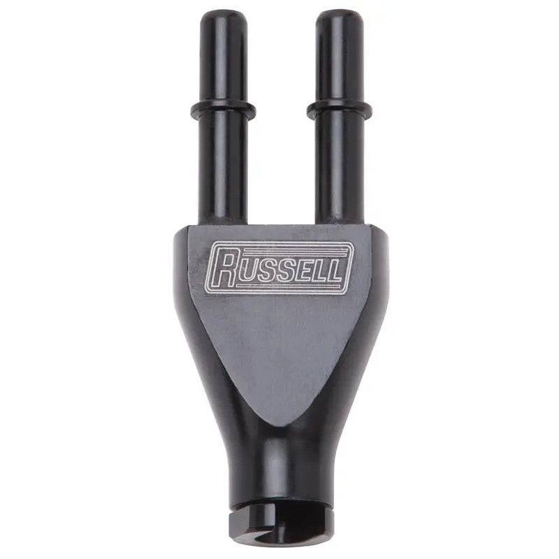 Russell Adapter Y-Block 3/8In Sae Quick Disconnect Female To 2X 3/8In Sae Qd Male Blk Anodized 1