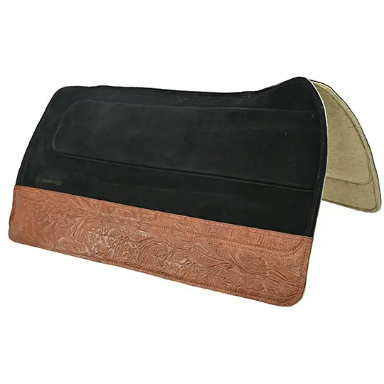 Saddleright 1" Black Phoenix Legacy Saddle Pad With Cognac Floral Wear Leathers- 32"X34" 1