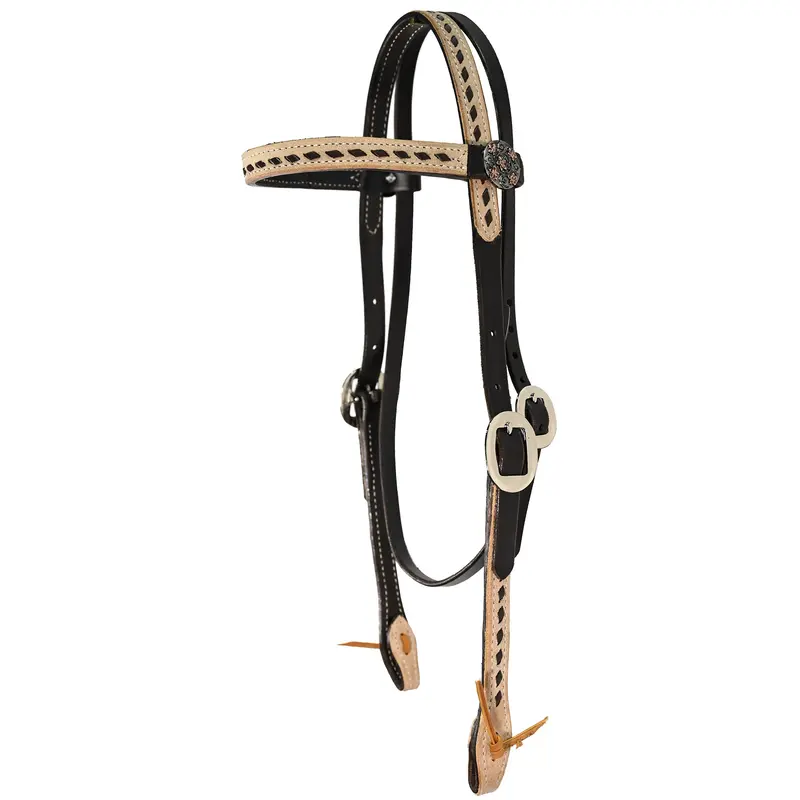 San Saba Equine Roughout Browband Headstall With Chocolate Buckstitch 1