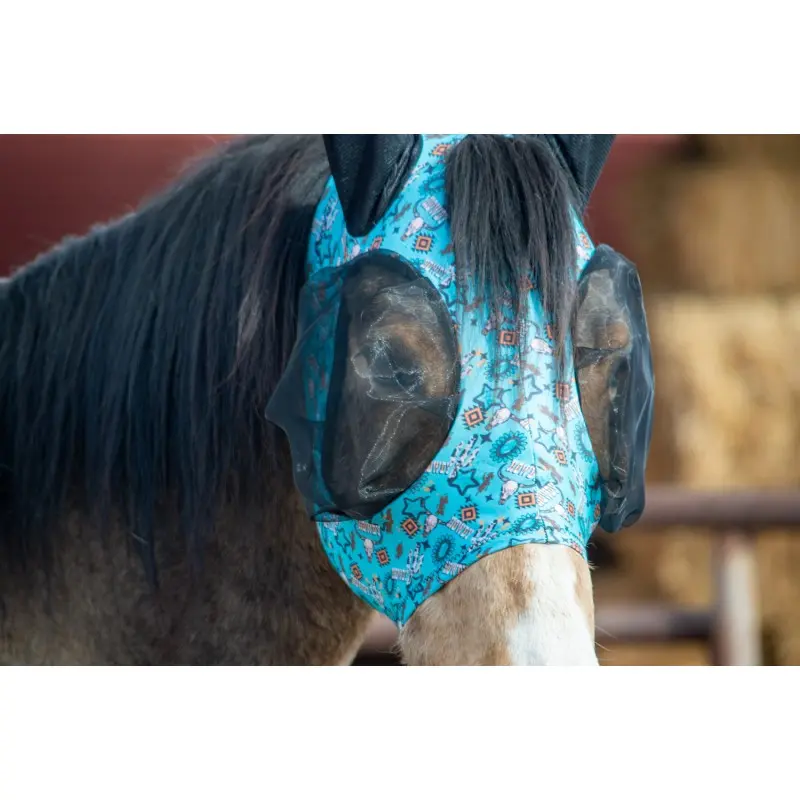 Schulz Equine Lycra Fly Mask- Turquoise Howdy 2