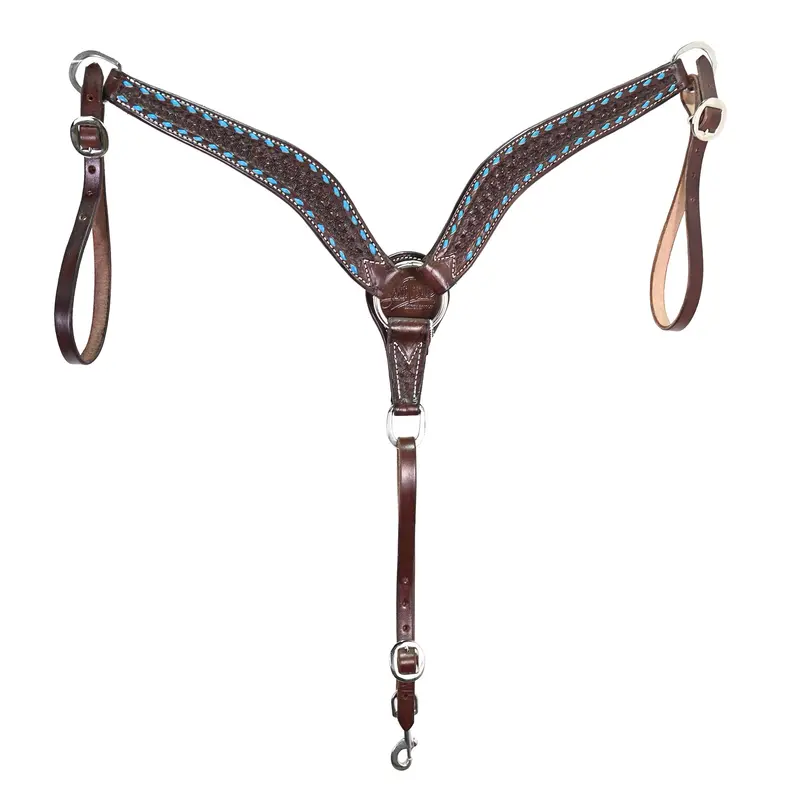 Scott Thomas Saddlery 1" Chocolate Snowflake Breast Collar With Turquoise Buckstitch 1