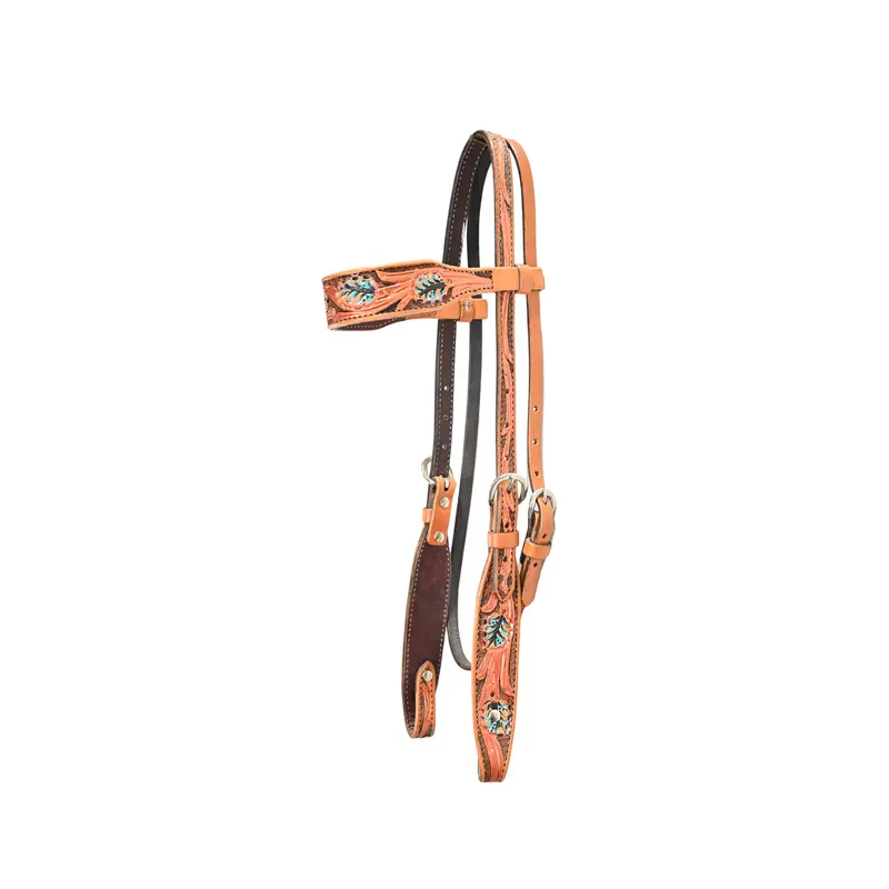 Scott Thomas Saddlery Browband Headstall With Floral Painted Tooling 1