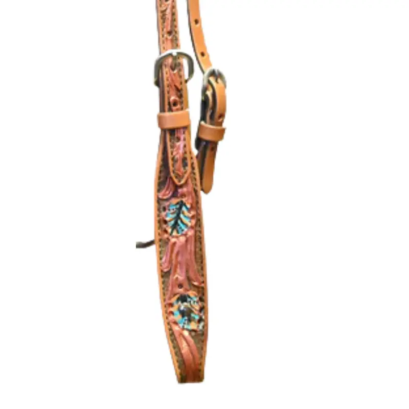 Scott Thomas Saddlery Browband Headstall With Floral Painted Tooling 2