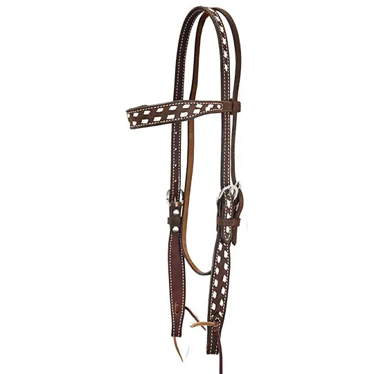 Scott Thomas Saddlery Chocolate Roughout Browband Headstall With White Buckstitch 1