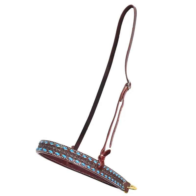 Scott Thomas Saddlery Chocolate Snowflake Tiedown Noseband W/ Turquoise Buckstitch 1