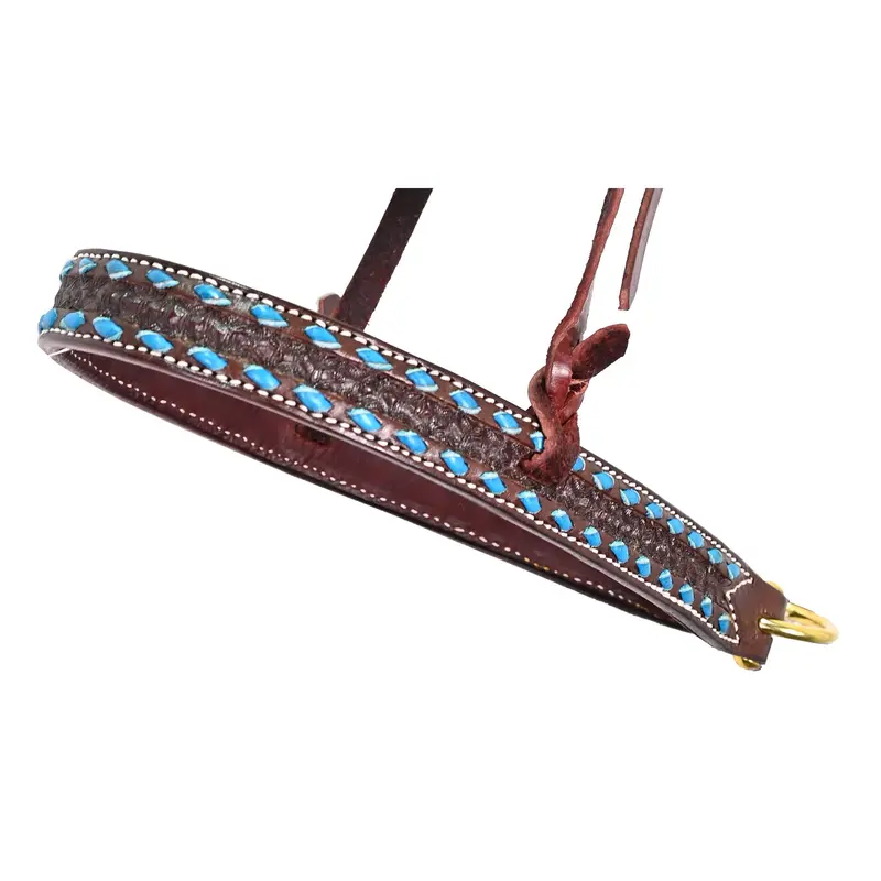 Scott Thomas Saddlery Chocolate Snowflake Tiedown Noseband W/ Turquoise Buckstitch 2
