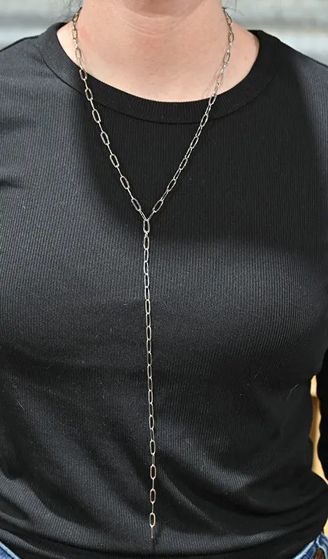 The Hadley Silver Plated Chain Lariat-20" Adjustable 1
