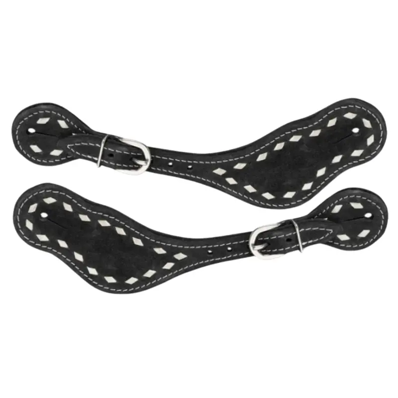 Tough 1 Black Suede Spur Straps With White Buckstitch 1