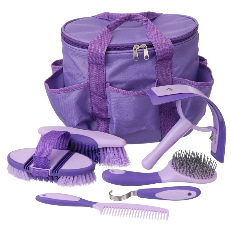 Tough 1 Great Grips 6-Piece Grooming Brush Set With Bag- Purple 1