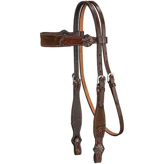 Tough 1 Laramie Brown Tooled Suede Browband Headstall 1