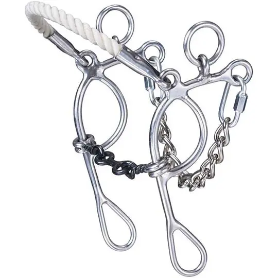 Tough 1 Miniature Combination Rope Nose Hackamore With Twisted Dogbone Gag Bit 1