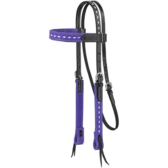 Tough 1 Purple Suede Browband Headstall With White Buckstitch 1