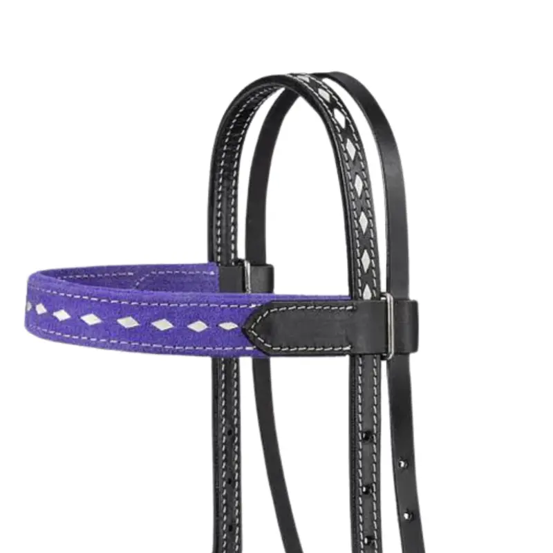 Tough 1 Purple Suede Browband Headstall With White Buckstitch 2