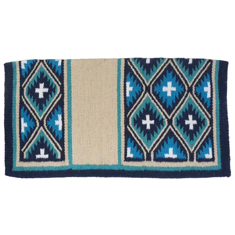 Tough 1 Sequoyah Navajo Wool Saddle Blanket- Taupe/Navy/Teal/Turquoise/White 1