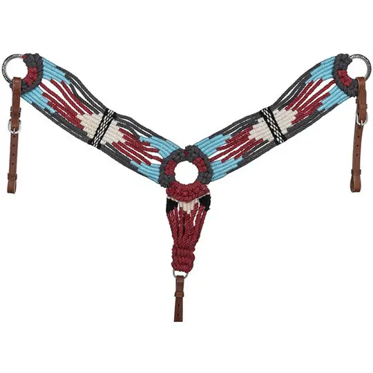 Tough 1 Wool String 3 Piece Breast Collar- Coral/Grey/Turquoise/Cream 1