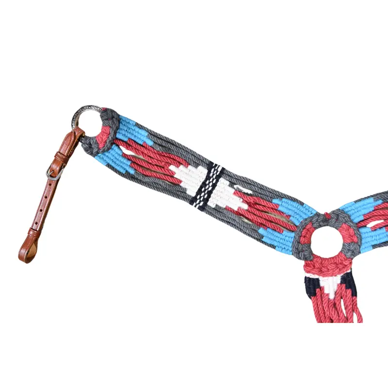 Tough 1 Wool String 3 Piece Breast Collar- Coral/Grey/Turquoise/Cream 2