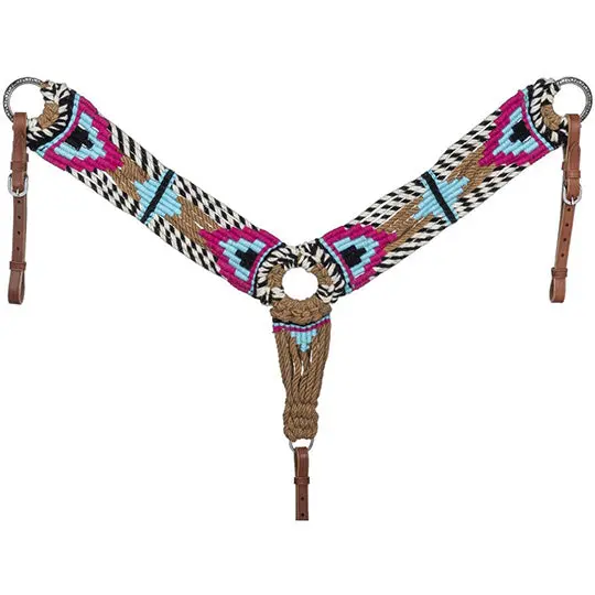 Tough 1 Wool String 3 Piece Breast Collar- Tan/Magenta/Turquoise/Black 1