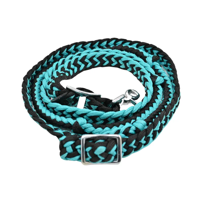 Tough1 Deluxe Knotted Cord Roping Reins- Turquoise/Black 1