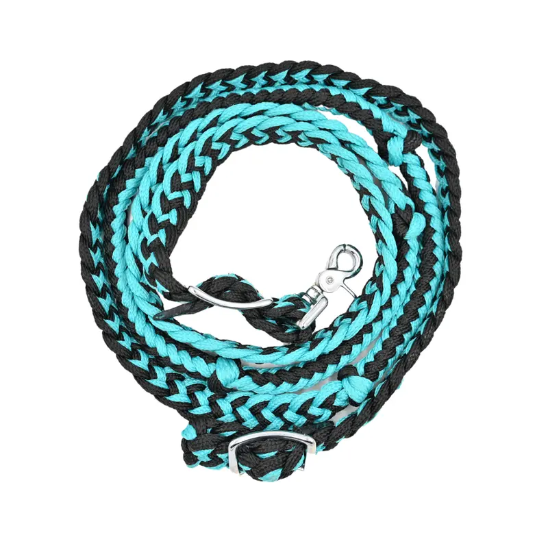 Tough1 Deluxe Knotted Cord Roping Reins- Turquoise/Black 2