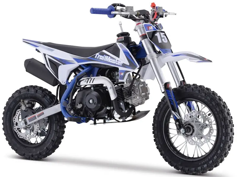 Trailmaster Tm15 110Cc Dirt Bike, 4-Speed Semi-Auto, Electric Start W/Kick Backup, Dual Disc Brakes (12/10) Ages 8-12 1