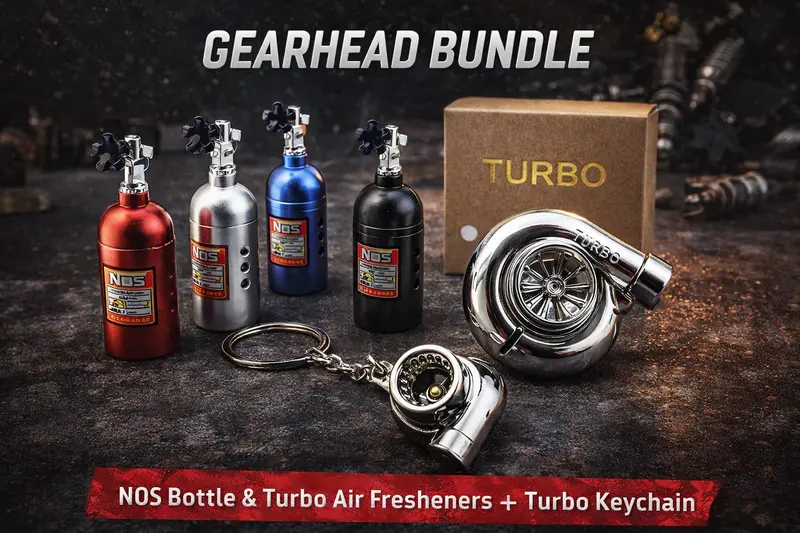 Turbo & Nos Air Freshener Bundle + Spinning Turbo Keychain | Racing Spirit Essentials Pack 1