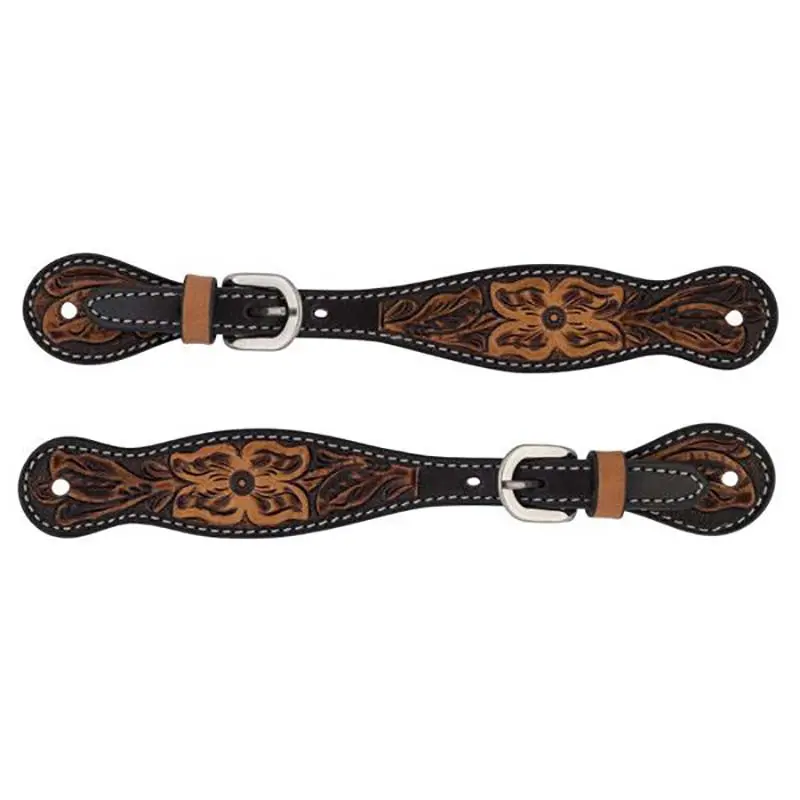 Turquoise Cross By Weaver Leather Ladies Spur Straps- Floral Carving 1