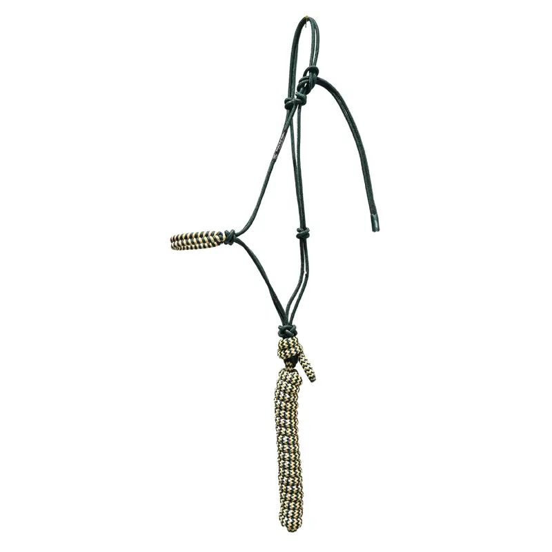 Twisted Knot Halters Braided Noseband Halter W/ 10" Lead- Hunter Green/Beige 1