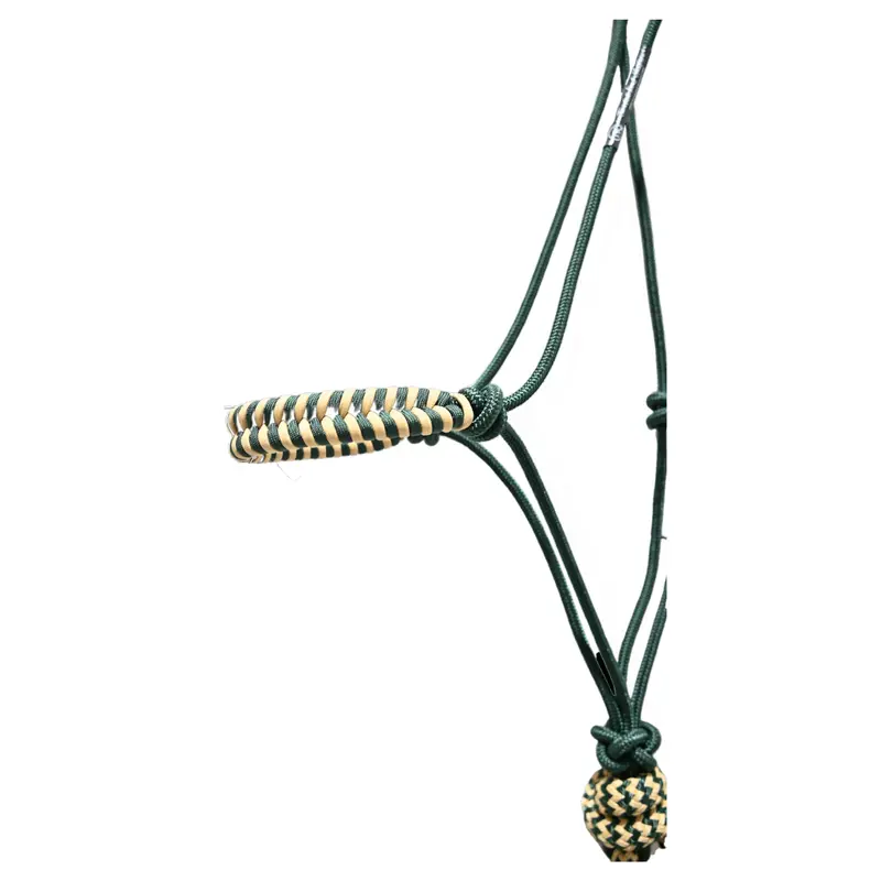Twisted Knot Halters Braided Noseband Halter W/ 10" Lead- Hunter Green/Beige 2