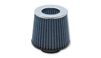 Vibrant Performance 1921C Air Filter; Open Funnel; Round Tapered; Cottom Gauze; 5 Inch Outside Diameter X 5 Inch Height; Single Centered Flange; 2-1/2 Inch Flange Inside Diameter X 0.6 Inch Flange Length; Chrome Top 1