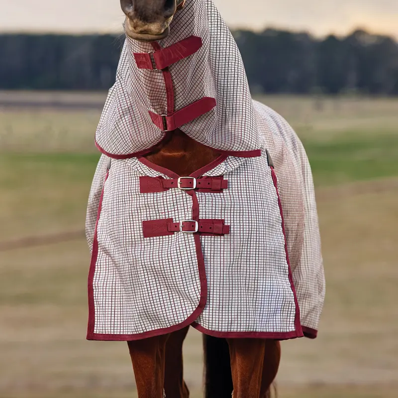 Weatherbeeta Comfitec Ripshield Fly Sheet Detach-A-Neck- White/Burgundy 2