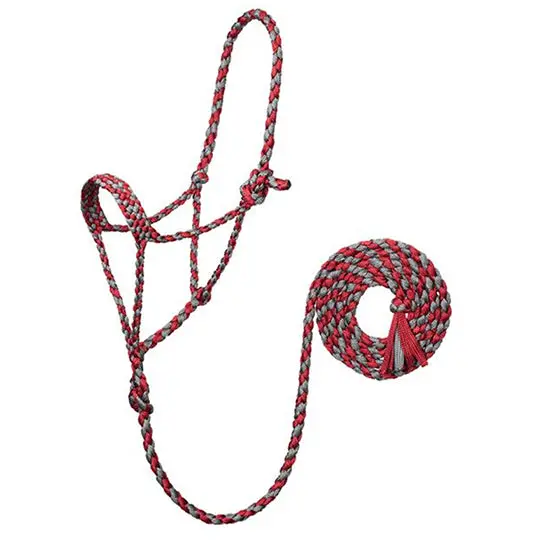 Weaver Leather Braided Rope Halter With 10' Lead Rope- Dark Red/Charcoal 1