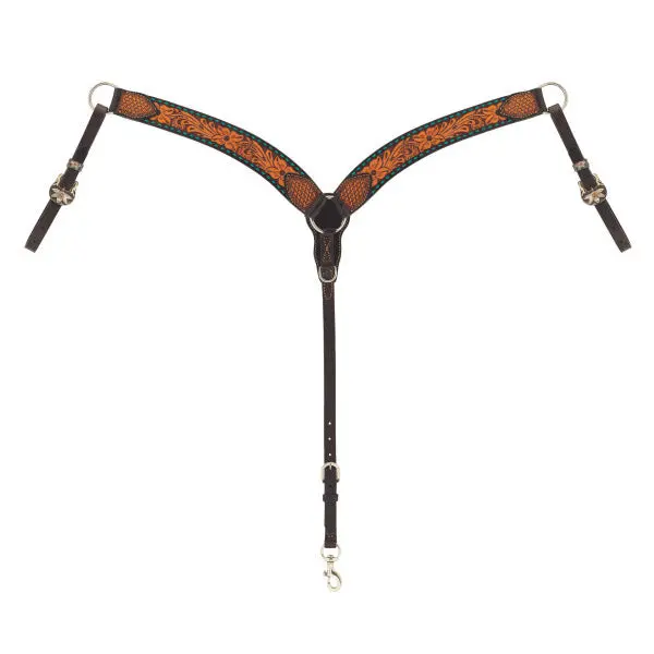 Weaver Leather Floral Tooled Breast Collar With Turquoise Buckstitch 1
