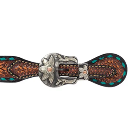 Weaver Leather Floral Tooled Ladies Spur Straps With Turquoise Buckstitch 2