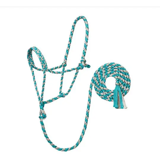 Weaver Leather Turquoise And Grey Braided Rope Halter With 10' Lead 1